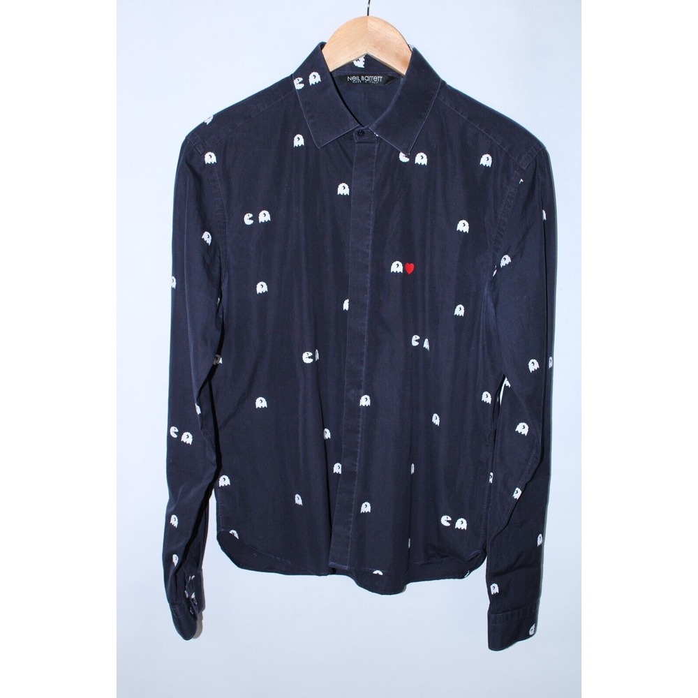 Neil Barrett Men's 15 3/4-40 Slim Fit‎ Navy Blue Long Sleeve Pacman Shirt
